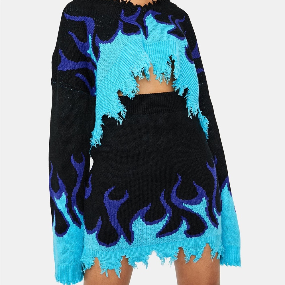 Raise Hell Distressed Sweater Skirt Set